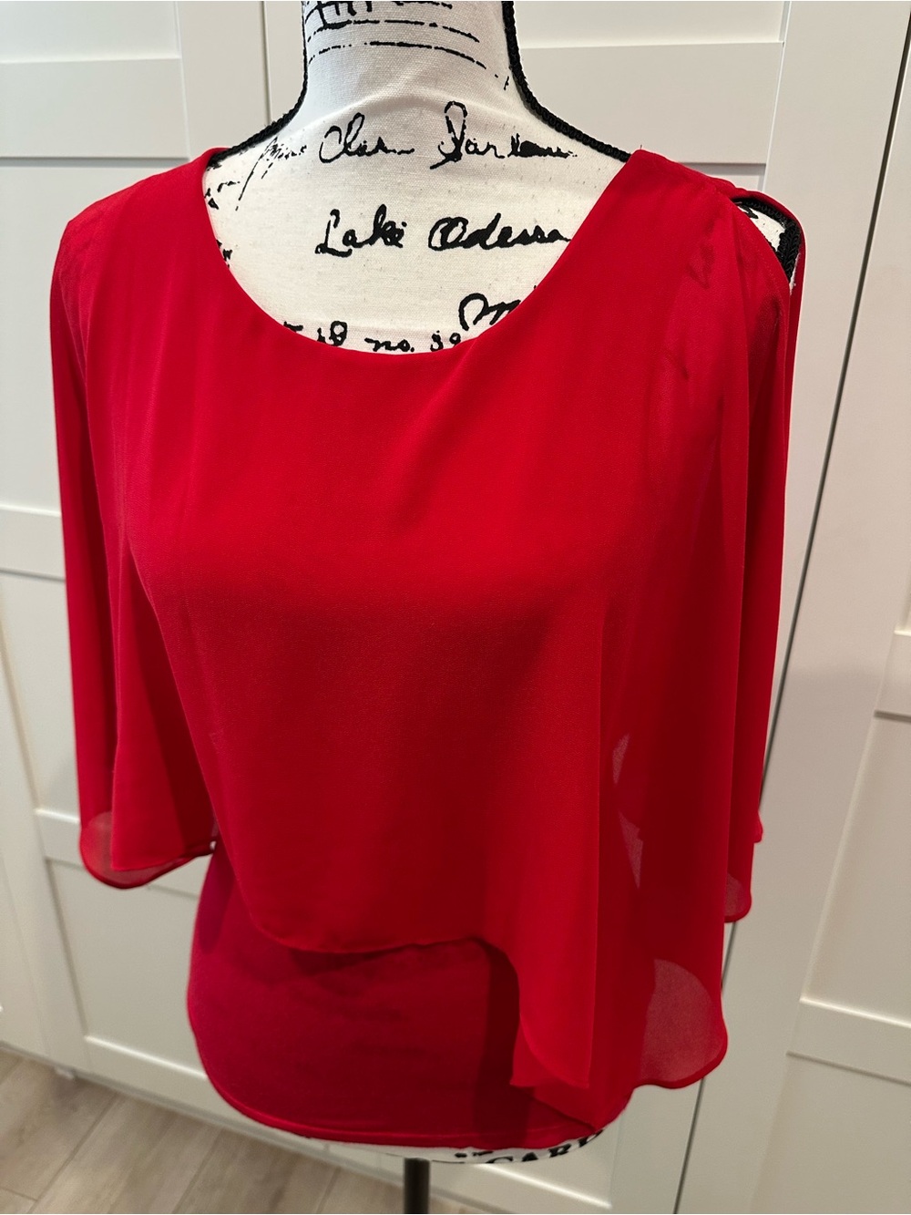 Red Layered Chiffon Women's Top - Classic Style size XS